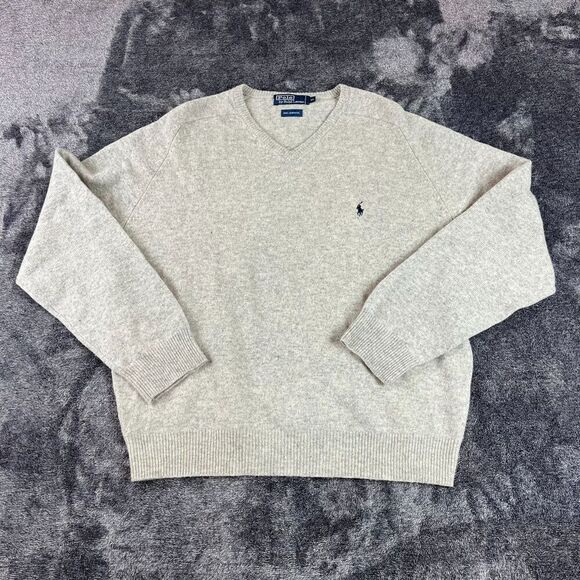 Vtg Polo Ralph Lauren Lambswool V-Neck Gray Sweater Men's XL Long Sleeve *READ - Picture 1 of 11